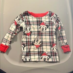 Red and White Mickey Mouse Plaid Long Sleeve Shirt